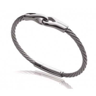 Bracelet homme, câble en acier gris - Lyn&Or Bijoux