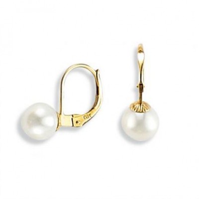 Boucles d'oreille dormeuses femme, or & Perle blanche 6 mm - Douceur - Lyn&Or Bijoux