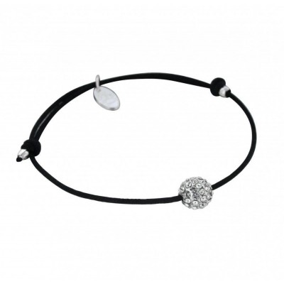 Bracelet Swarovski sur cordon noir pour femme - Sphère - Lyn&Or Bijoux