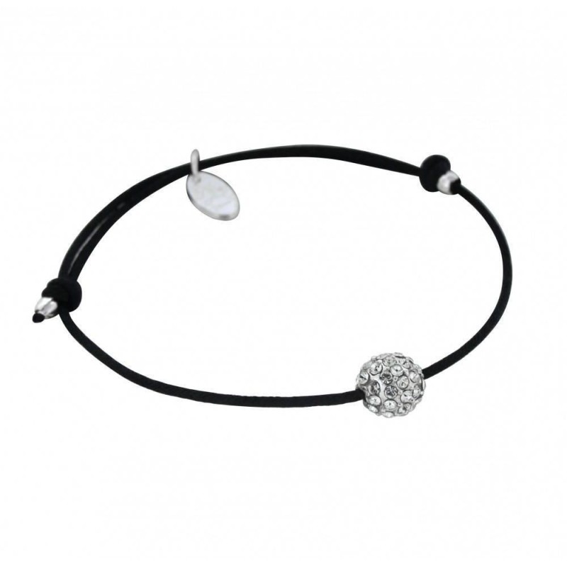 Bracelet Créateur, argent, cordon noir, Sphère de cristaux blancs Bracelet Créateur, argent, cordon noir, Sphère de cristaux blancs