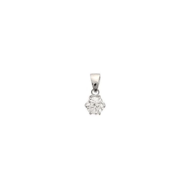 pendentif avec oxyde de zirconium solitaire et argent rhodié - Bijoux Femme pendentif avec oxyde de zirconium solitaire et argent rhodié - Bijoux Femme