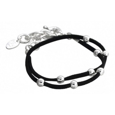Bracelet argent, suédine noire LZB pour femme - Double Univers - Lyn&Or Bijoux
