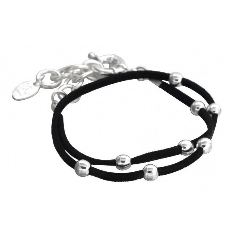Bracelet Double Créateur en argent 925 et suédine noire, Univers Bracelet Double Créateur en argent 925 et suédine noire, Univers