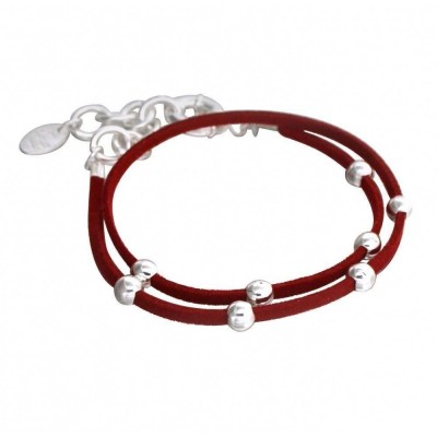 Bracelet argent, suédine rouge LZB pour femme - Double Univers - Lyn&Or Bijoux