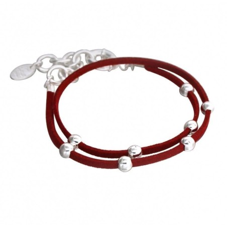 Bracelet argent, suédine rouge LZB pour femme - Double Univers - Lyn&Or Bijoux