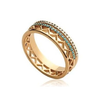 Bague en plaqué or et zircon et pierre turquoise - Cannelle - Lyn&Or Bijoux