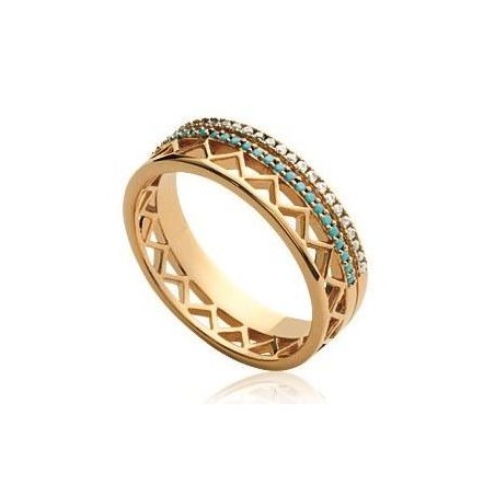 Bague en plaqué or et zircon et pierre turquoise - Cannelle - Lyn&Or Bijoux