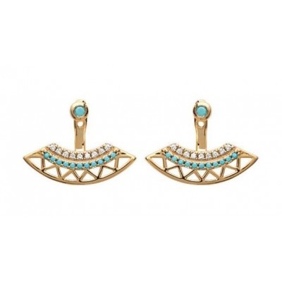 Lobes d'oreille plaqué or, oz,pierre turquoise pour femme - Cannelle - Lyn&Or Bijoux