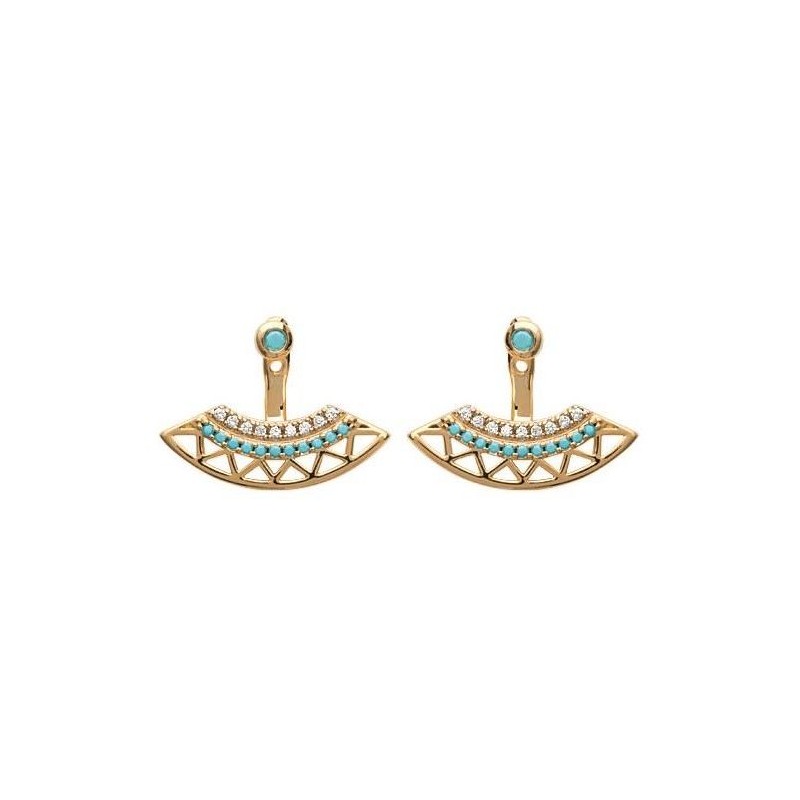 Lobes d'oreille plaqué or, oz,pierre turquoise pour femme - Cannelle - Lyn&Or Bijoux