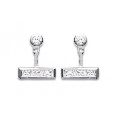 Lobes d'oreille pour femme, Argent rhodié & zircon rectangulaire - Erina - Lyn&Or Bijoux