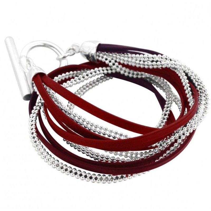 Bracelet de Créateur Zoé en argent 925 et cuir rouge, Symbio Bracelet de Créateur Zoé en argent 925 et cuir rouge, Symbio
