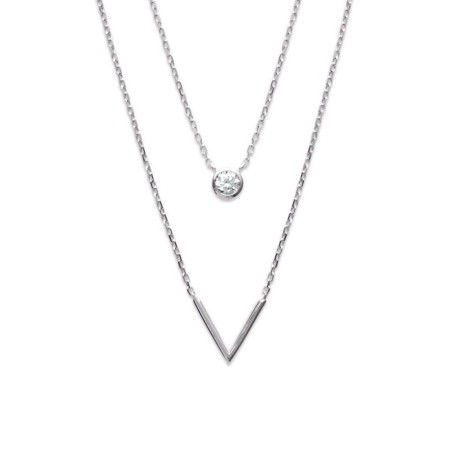 Double collier en argent rhodié et zircon pour femme - Voletta - Lyn&Or Bijoux