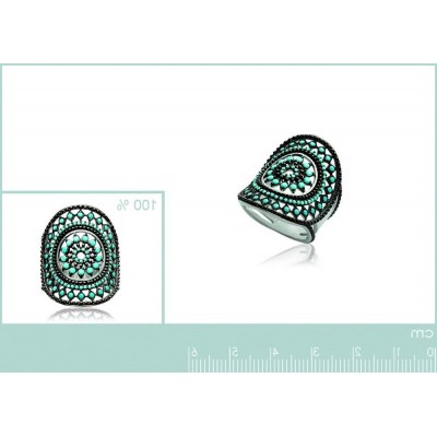 Bague originale pierre tuquoise et argent rhodié pour femme - Lyn&Or Bijoux