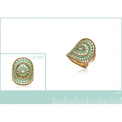 Bague ethnique en plaqué or et pierre turquoise - Bijoux femme