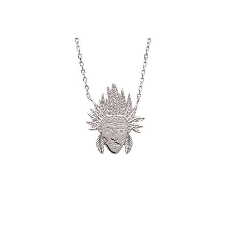 Collier en argent rhodié pour femme - Tête d'indien - Lyn&Or Bijoux