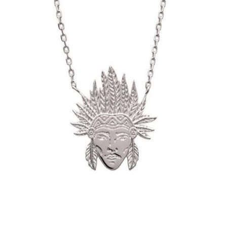 Collier en argent rhodié pour femme - Tête d'indien - Lyn&Or Bijoux