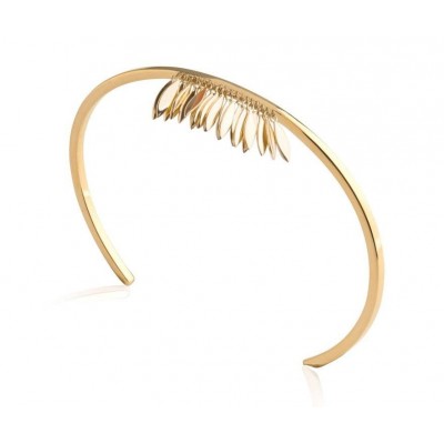 Bracelet femme, Jonc ouvert et plumes en plaqué or - Lyn&Or Bijoux