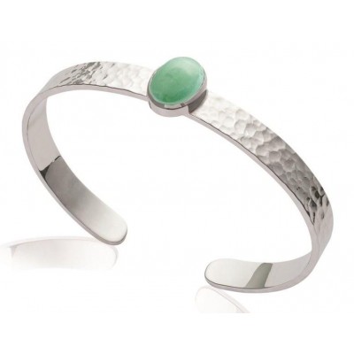 Bracelet jonc ouvert, argent et aventurine verte pour femme - Conquista - Lyn&Or Bijoux