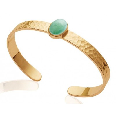 Bracelet jonc en plaqué or et aventurine verte pour femme - Conquista - Lyn&Or Bijoux