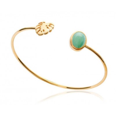 Bracelet jonc en plaqué or et aventurine verte pour femme - Yvana - Lyn&Or Bijoux