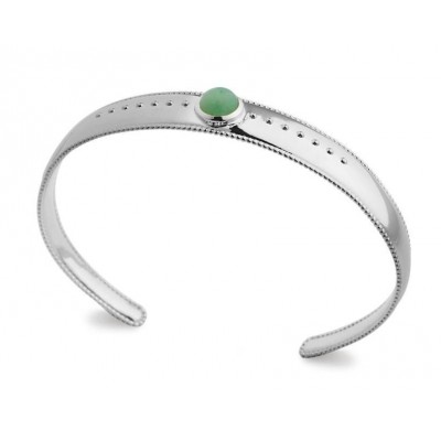 Bracelet jonc en argent rhodié et aventurine verte pour femme - Elouna - Lyn&Or Bijoux