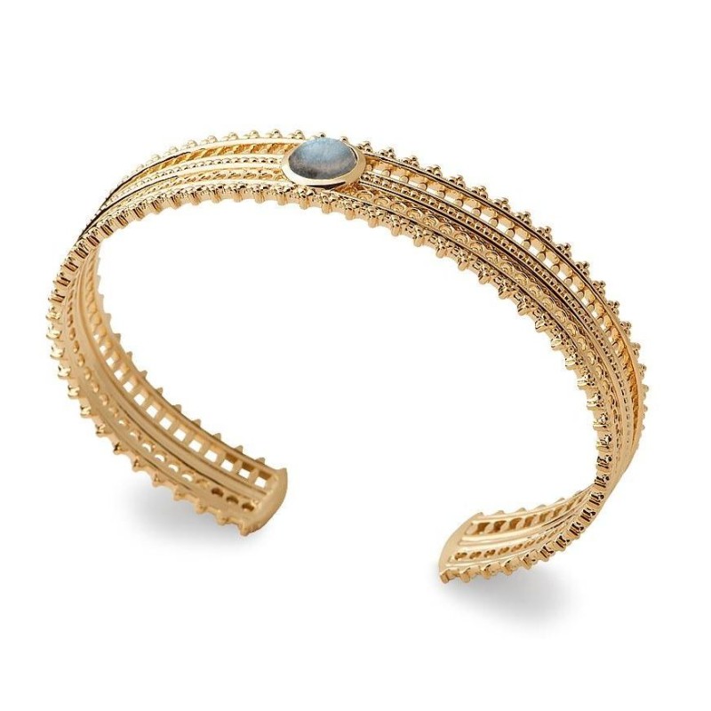 Bracelet jonc en plaqué or et labradorite pour femme - Akanda - Lyn&Or Bijoux