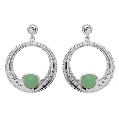 Boucles d'oreille aventurine verte et argent rhodié pour femme - Elouna - Lyn&Or Bijoux