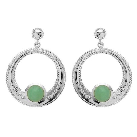 boucles d'oreilles aventurine verte et argent rhodié pour femme - Elouna - Lyn&Or Bijoux