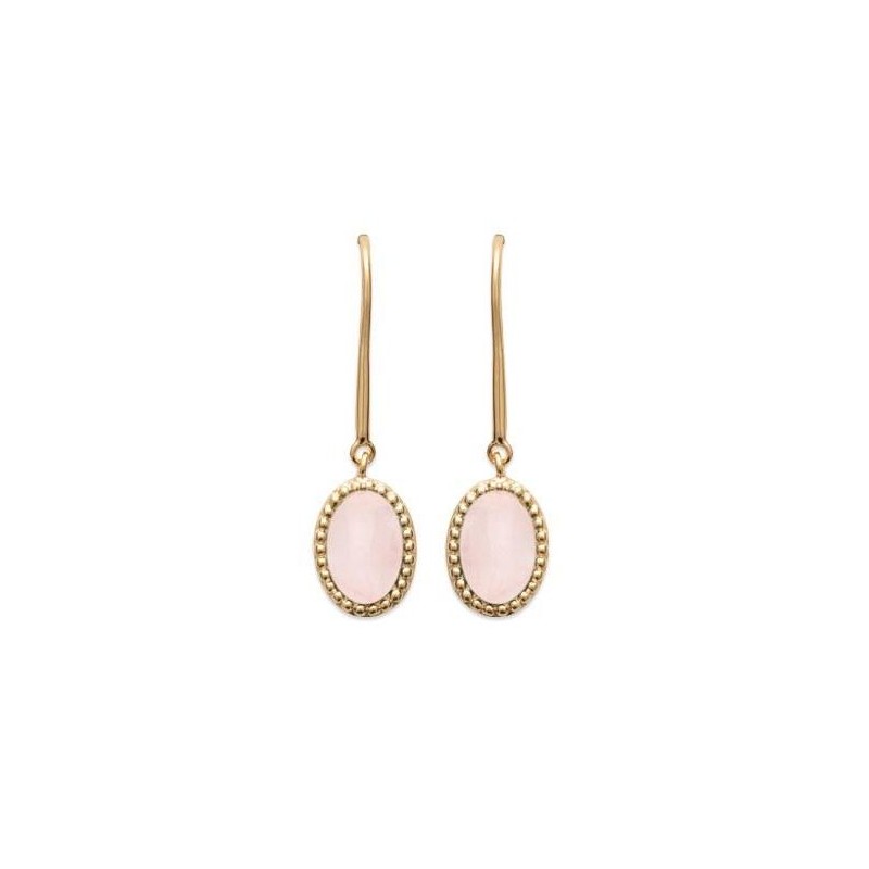 boucles d'oreilles quartz rose et plaqué or pour femme - Bornéo - Lyn&Or Bijoux