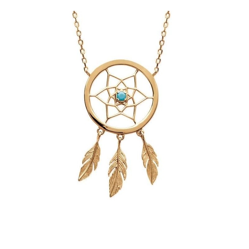 Collier Attrape - rêve femme en plaqué or et pierre turquoise - Lyn&Or Bijoux