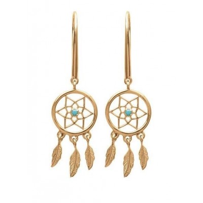 Boucles d'oreille femme, Attrape-rêve en plaqué or & turquoise - Lyn&Or Bijoux