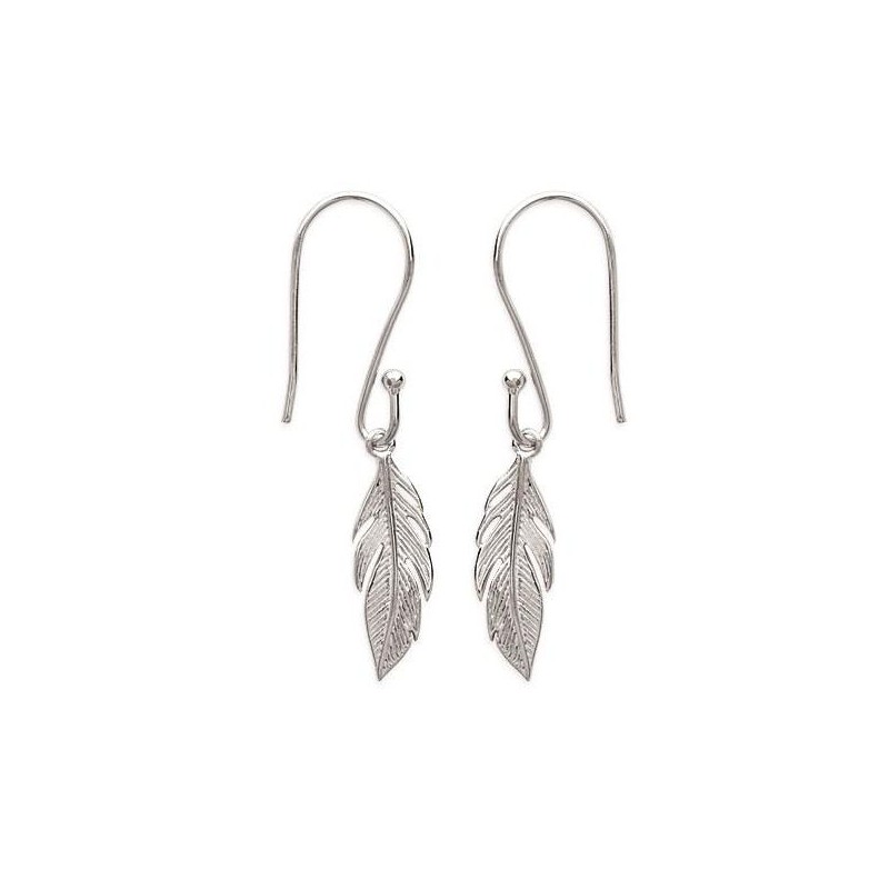 boucles d'oreilles pendantes en argent rhodié pour femme - Plume - Lyn&Or Bijoux
