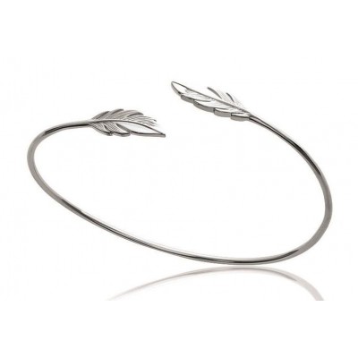 Bracelet Jonc en argent rhodié pour femme - Plume - Lyn&Or Bijoux