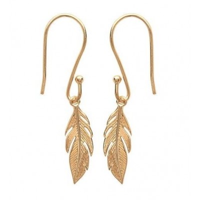 Boucles d'oreille pendantes en plaqué or pour femme - Plume - Lyn&Or Bijoux