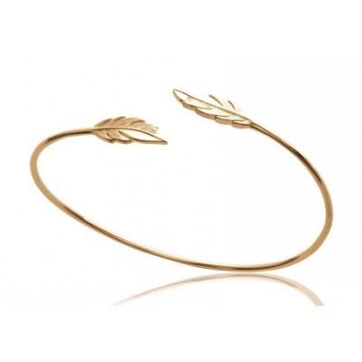 Bracelet Jonc ouvert en plaqué or pour femme - Plume - Lyn&Or Bijoux