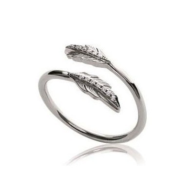 Bague femme, anneau ouvert & plume en argent et zircon - Sara - Lyn&Or Bijoux