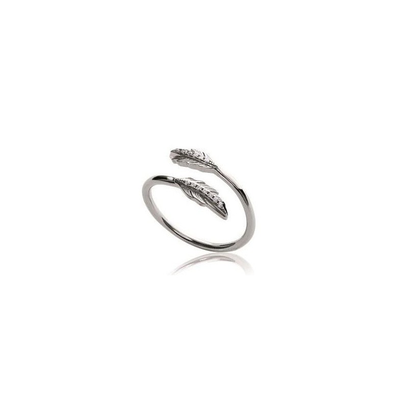 Bague femme, anneau ouvert & plume en argent et zircon - Sara - Lyn&Or Bijoux
