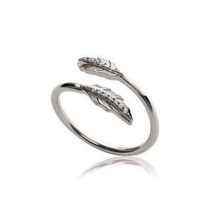 Bague femme, anneau ouvert & plume en argent et zircon - Sara - Lyn&Or Bijoux