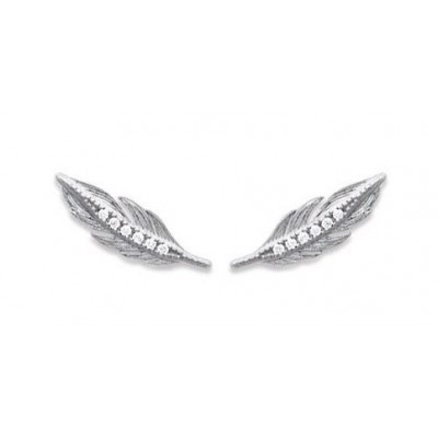 Contours d'oreille plumes en argent rhodié et zircon - Sara - Lyn&Or Bijoux