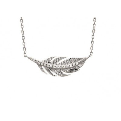 Collier plume en argent rhodié et zircon pour femme - Sara - Lyn&Or Bijoux