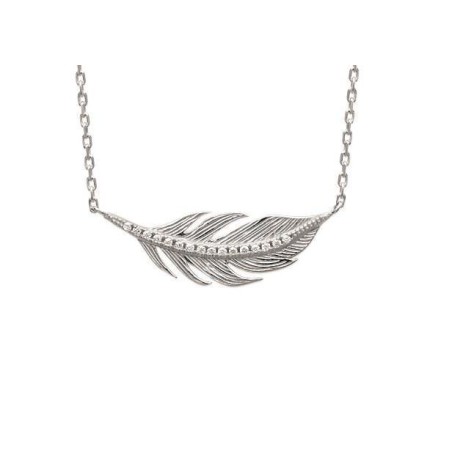 Collier plume en argent rhodié et zircon pour femme - Sara - Lyn&Or Bijoux
