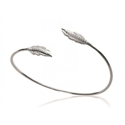 Jonc argent rhodié et zircon pour femme, 2 plumes - Lyn&Or Bijoux