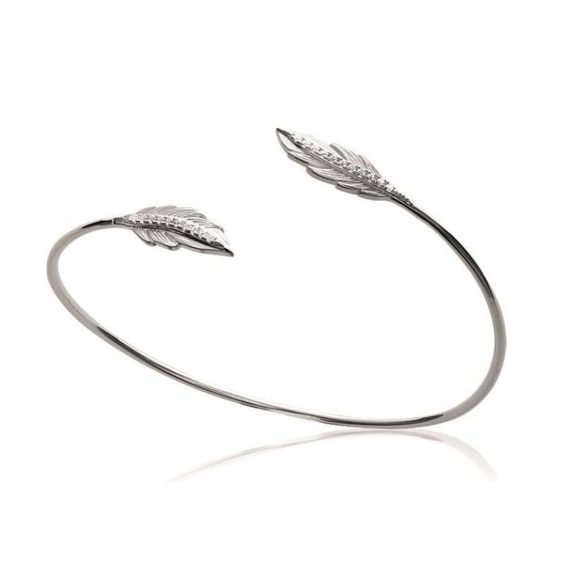 Jonc argent rhodié et zircon pour femme, 2 plumes - Lyn&Or Bijoux