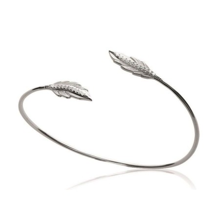 Jonc argent rhodié et zircon pour femme, 2 plumes - Lyn&Or Bijoux