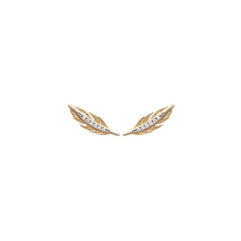 Contours d'oreille plumes en plaqué or et zircon pour femme - Abela - Lyn&Or Bijoux