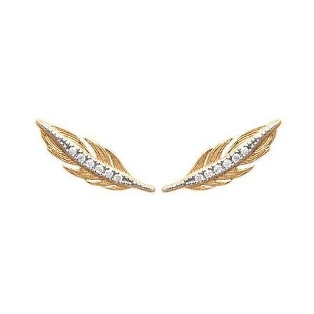 Contours d'oreille plumes en plaqué or et zircon pour femme - Abela - Lyn&Or Bijoux