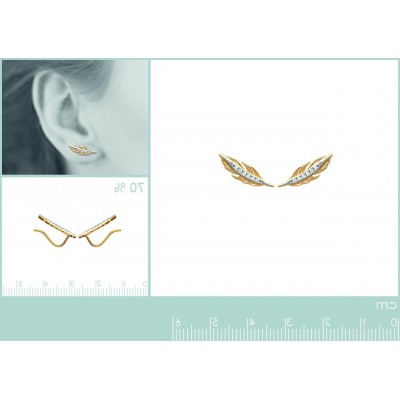 Contours d'oreille plumes en plaqué or et zircon - Abela - Lyn&Or Bijoux