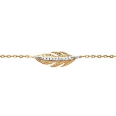 Bracelet plume en plaqué or et zircon pour femme - Abela - Lyn&Or Bijoux