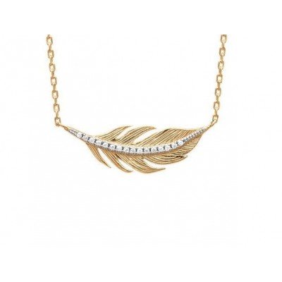 Collier plume en plaqué or et zircon pour femme - Abela - Lyn&Or Bijoux