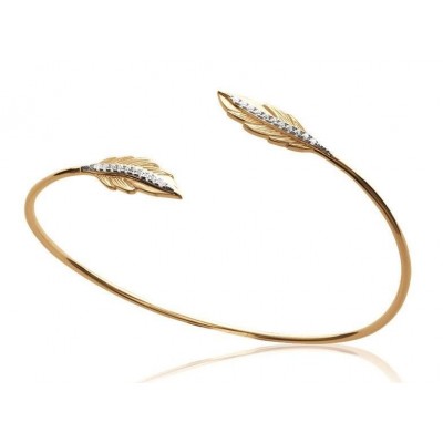 Bracelet Jonc plume en plaqué or et zircon - Abela - Lyn&Or Bijoux